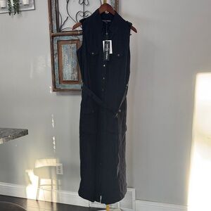 Wendy Williams Black belted Rayon Rayon Sleeveless Dress NWT L